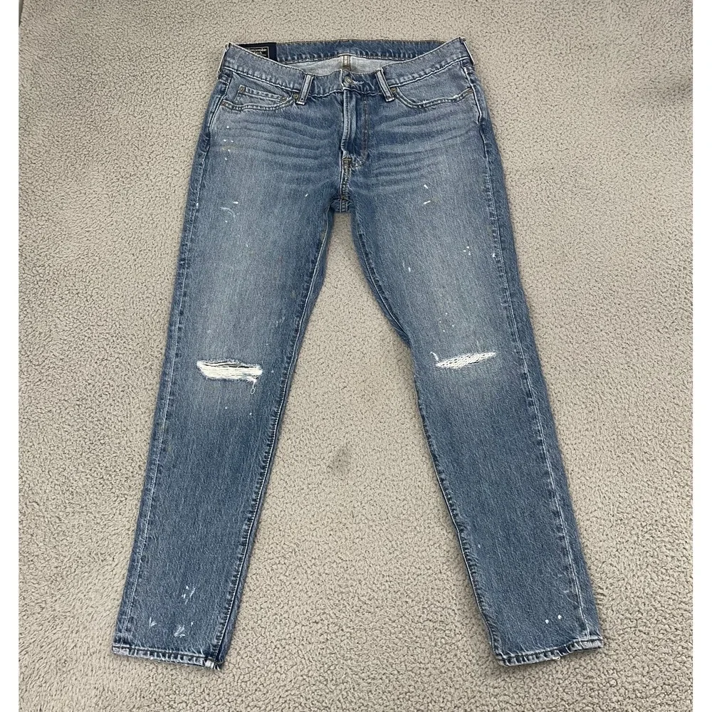 Abercrombie & Fitch Felix Super Slim Stretch  Jeans 32x30Blue Distressed Denim‎
